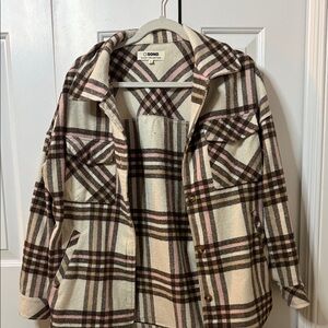 Ci Sono Women's Plaid Utility Jacket - Brown and Pink